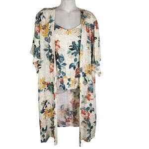 Maurices Womens Cardigan Top Set M Multicolor Floral Smocked Waist Cold Shoulder